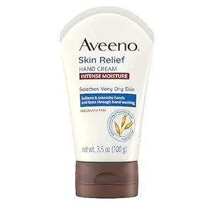 Aveeno Skin Relief Intense Moisture Hand Cream with Soothing Prebiotic Oat for Dry Skin, Sensitive Skin Cream Softens & Smooths Hands & Lasts Through Hand Washing, Fragrance-Free, 3.5 oz